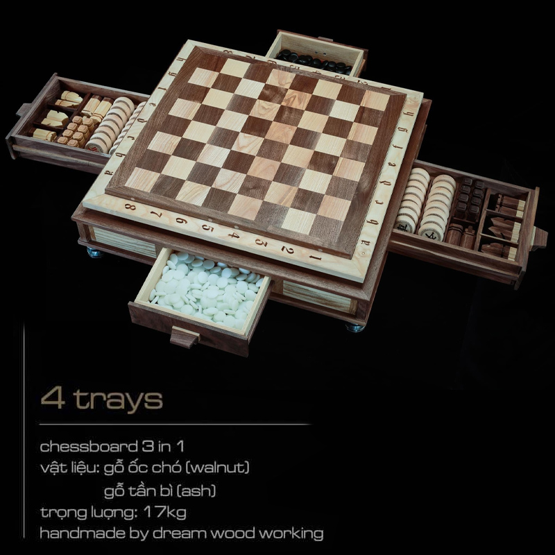 Bộ Bàn Cờ Handmade Gỗ Cao Cấp 3 Trong 1 1 bo ban co handmade 3 trong 1 go cao cap 01